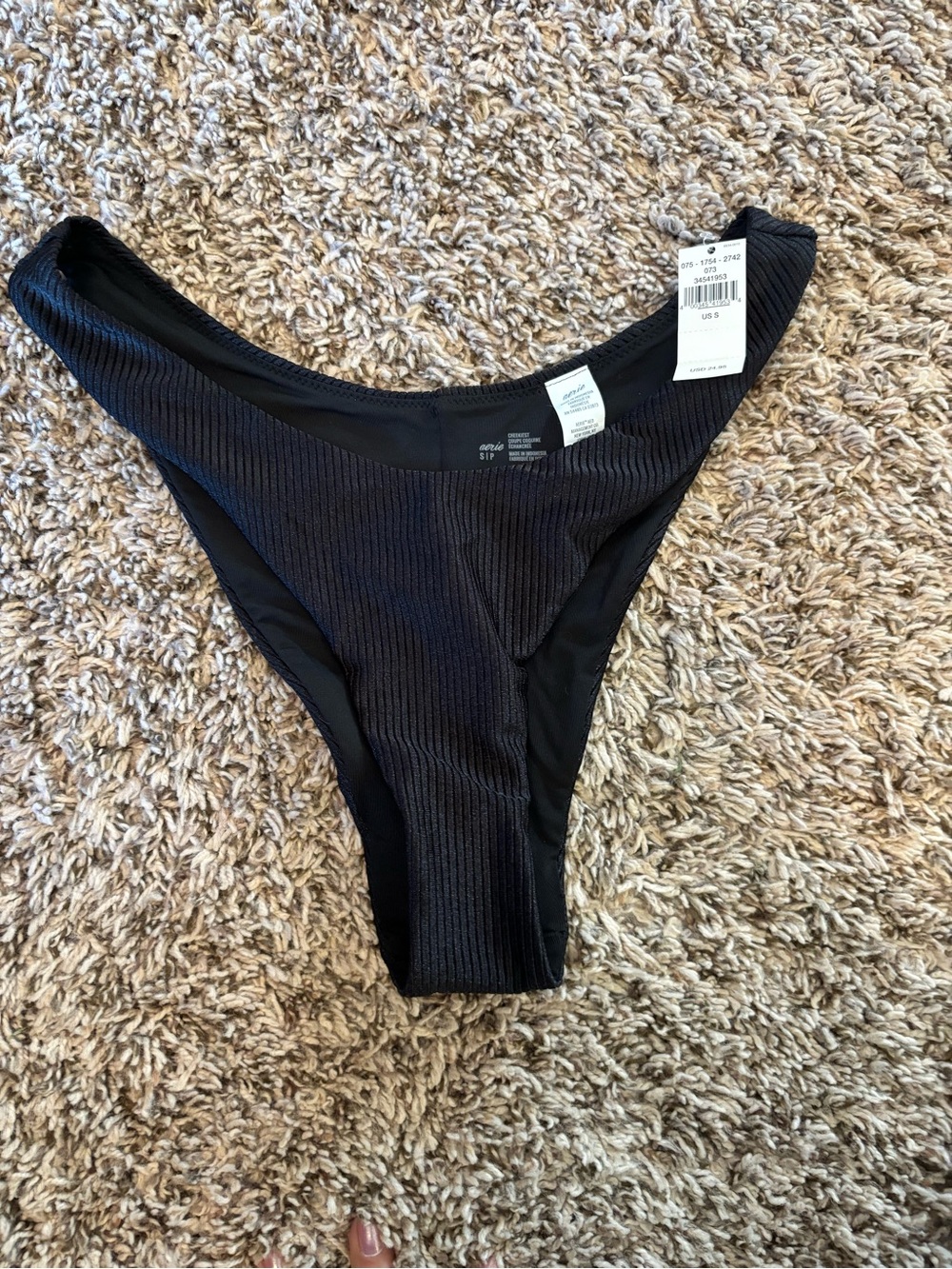 Aerie Black Ribbed Cheeky Bikini Bottom